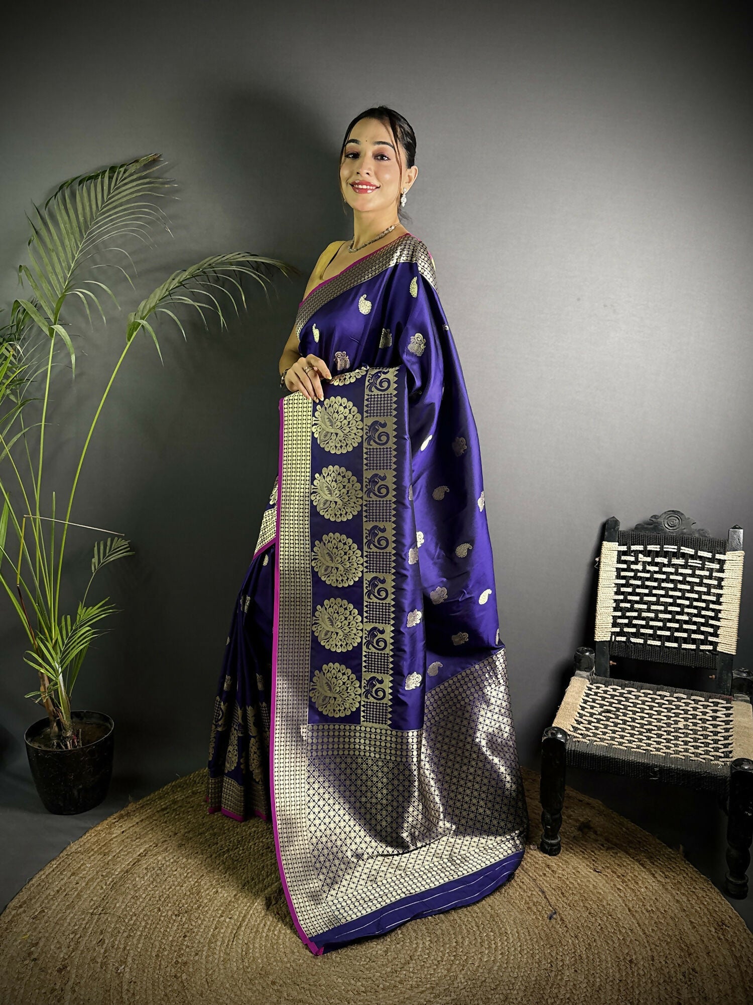 Purple Banarasi Soft Lichi Silk Saree with Paisley Design