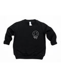 Unisex X-Eye Smiley Pullover featuring a crew neck and knit fabric in black and white