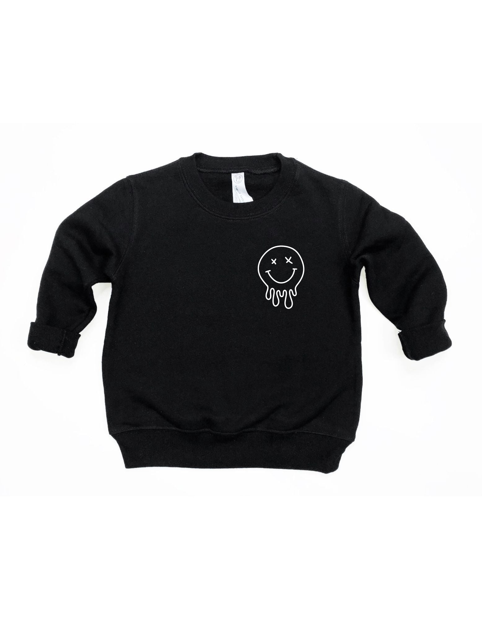 Unisex X-Eye Smiley Pullover featuring a crew neck and knit fabric in black and white