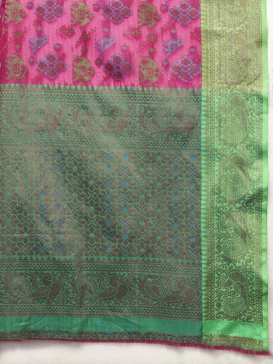 Pink Cotton Saree with Zari Meenakari Woven Design