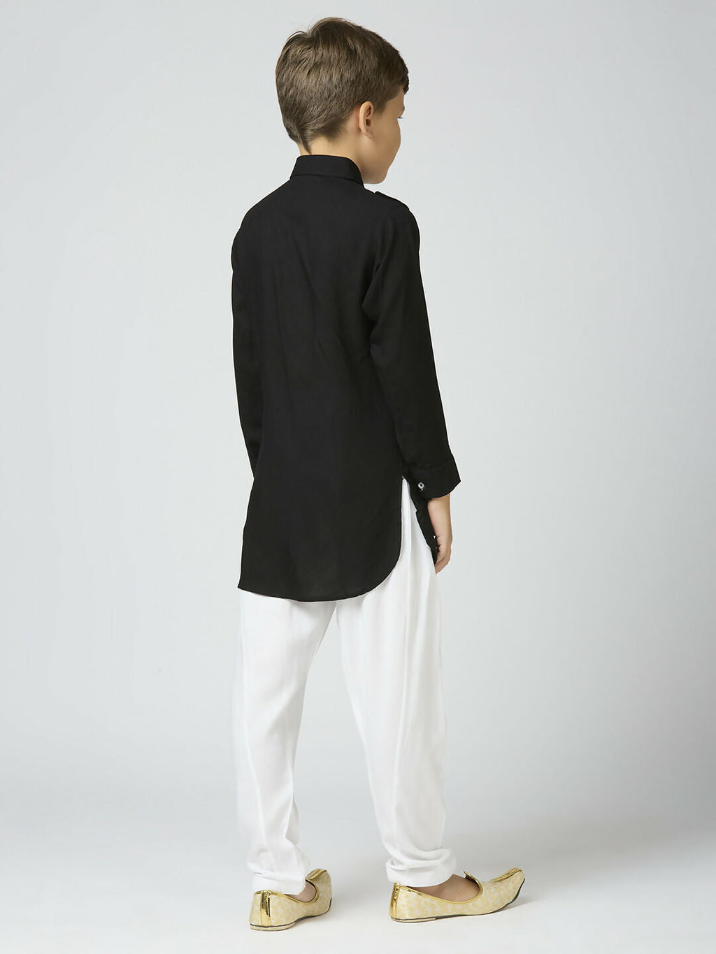 Boys Black Cotton Pathani Kurta and Pyjama Set