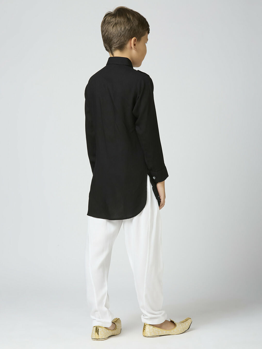 Boys Black Cotton Pathani Kurta and Pyjama Set