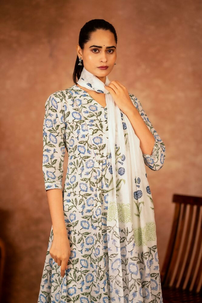 Blue Hand Block Printed Cotton Suit Set