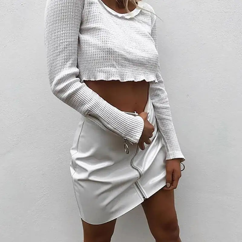 Slim Bright Leather PU Zipper Short Skirt
