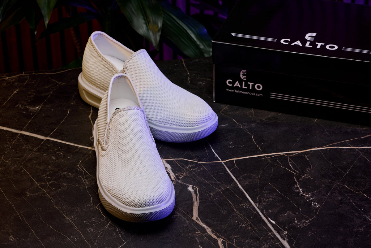 CALTO - X2782 - 2.8 Inches Taller (Super Light Grey/Grey Sole) - Lightweight Sneaker Loafers