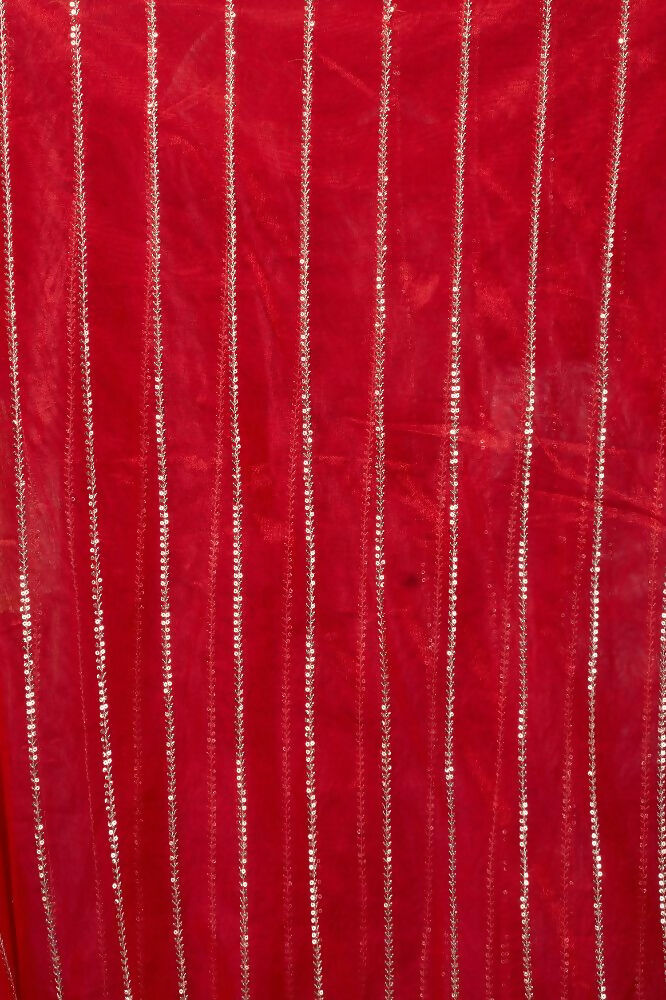 Red Net Party Wear Saree with Black Velvet Blouse