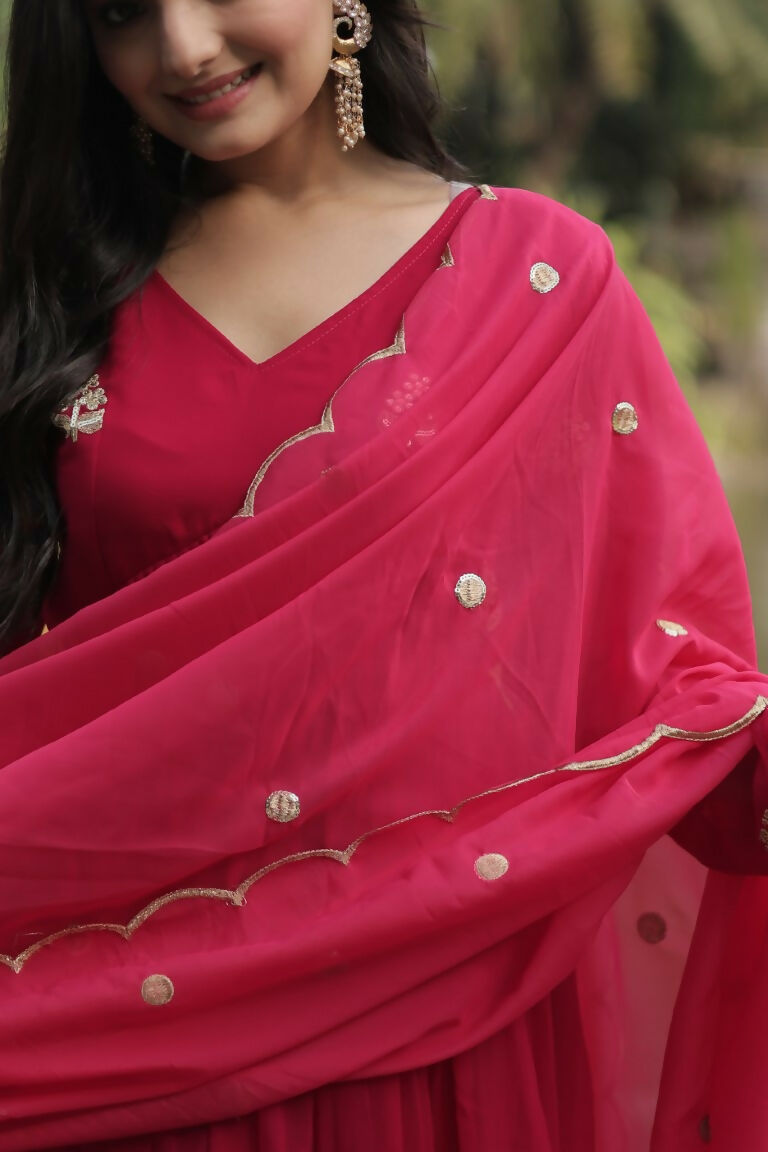 Jyoti Fashion Women's Pink Faux Blooming Embroidered Kurta with Trouser & Dupatta