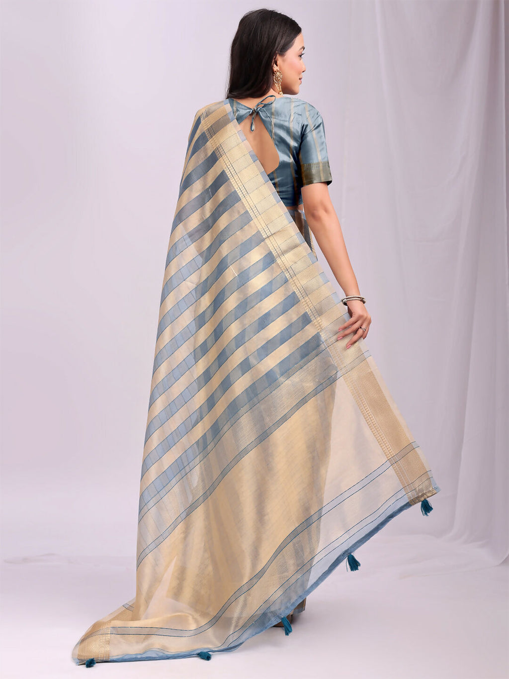 Shree Shyam Fashion Organza Sky Blue Saree