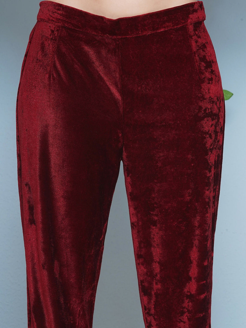 Maroon Velvet Hand Embellished Kaftaan Set - Luxury Ethnic Wear
