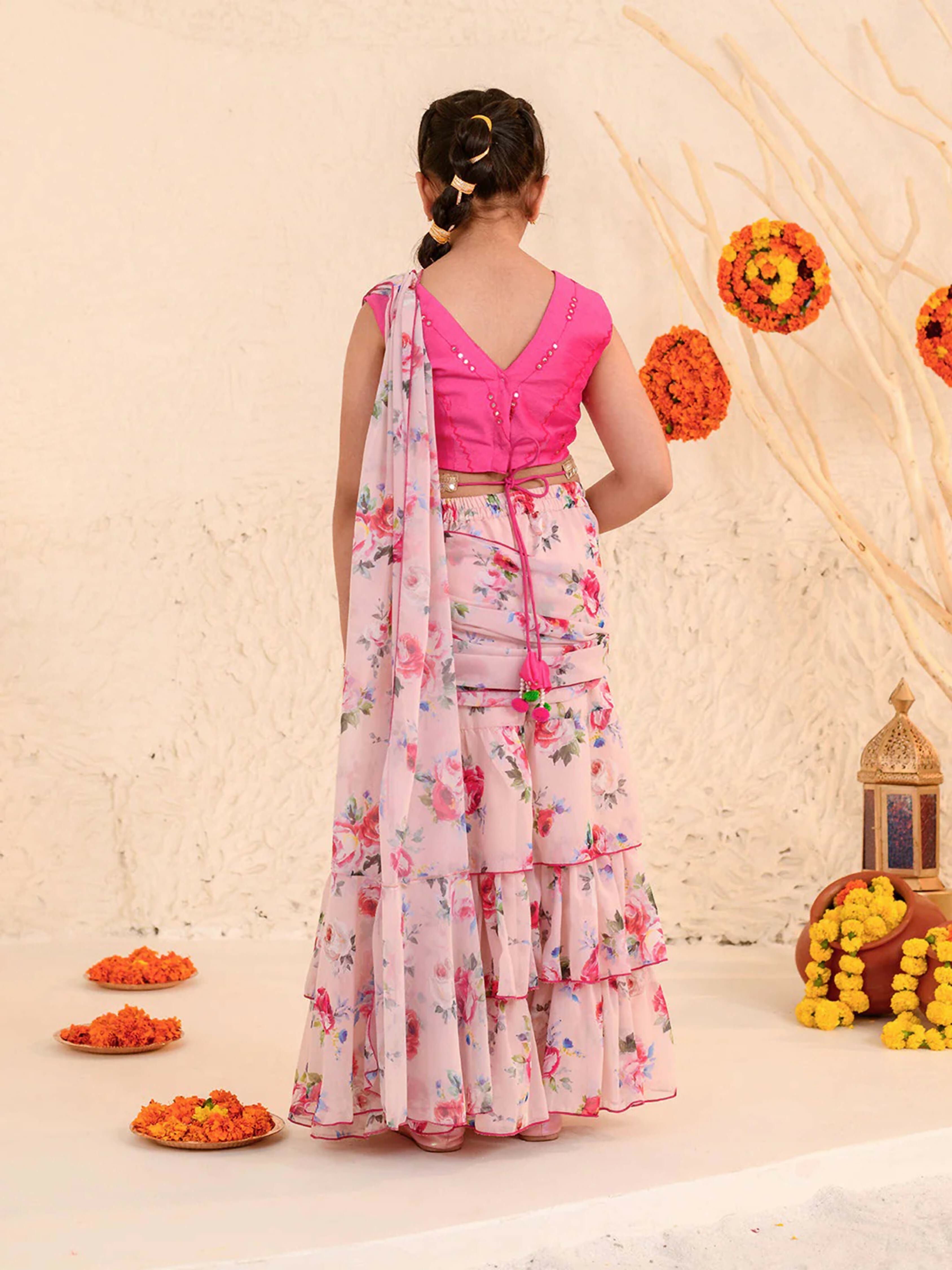 Girl's Light Pink Poly Georgette Lehenga Choli Set