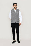 Men's white and black checkered jacket in cotton satin fabric.