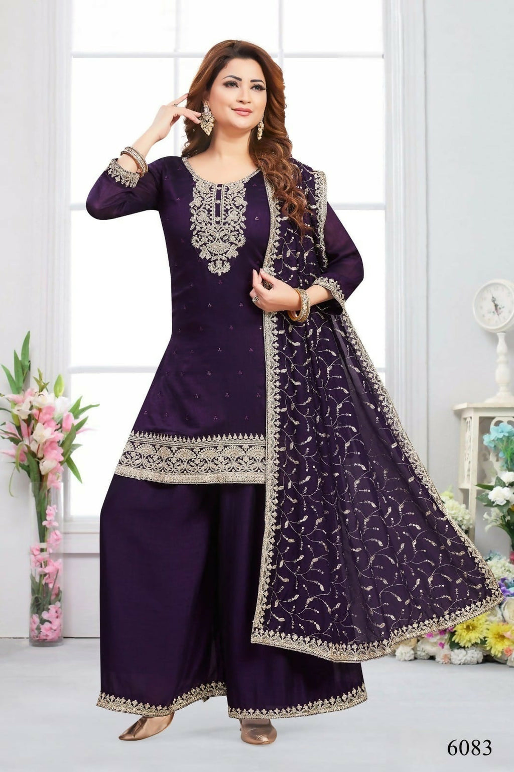 Joban Fashion Chinon Silk Violet Color Kurta Set