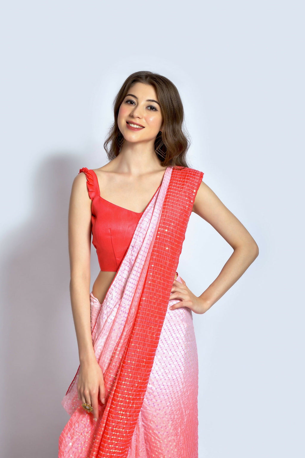 Peach Ichitra Silk Embroidered Party Wear Saree