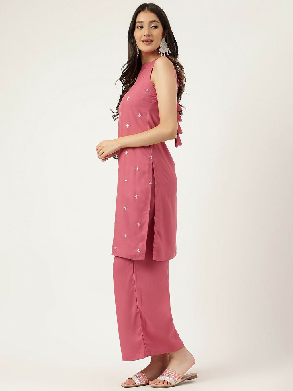 Rust Rayon Straight Kurta and Bottom Set with Embroidery