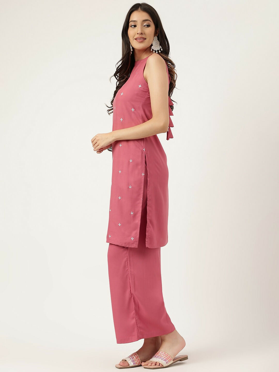 Rust Rayon Straight Kurta and Bottom Set with Embroidery