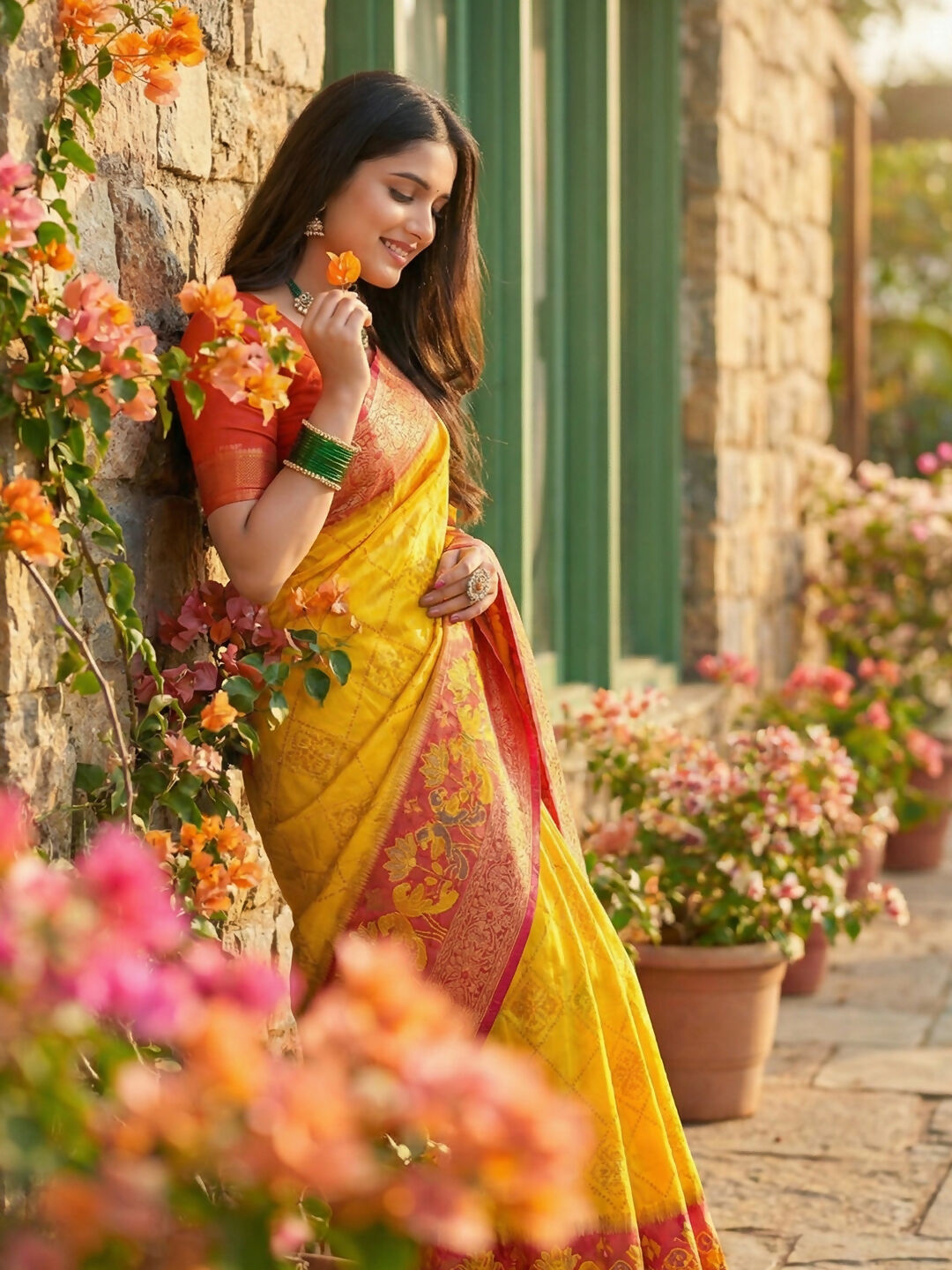 Yellow Pochampally Silk Saree with Matching Blouse Piece