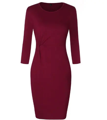 Women's 3/4 Sleeve Midi Dress with Side Ruched Detail - Image 2