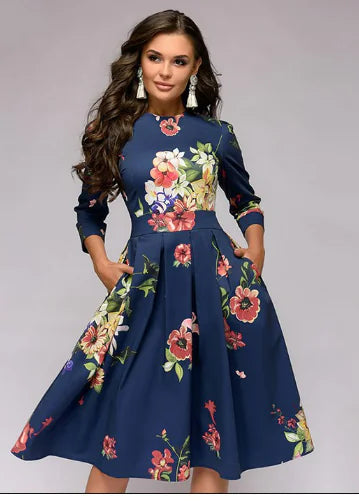 Women's A-Line Floral Dress - Vintage Party Style