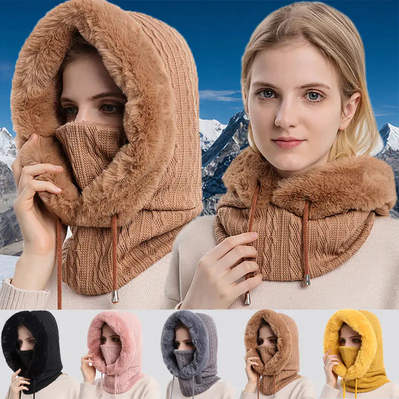 Women's Knitted Cashmere Winter Cap and Mask Set