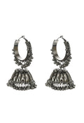Oxidised black-plated jhumka earrings with ghungroo detail
