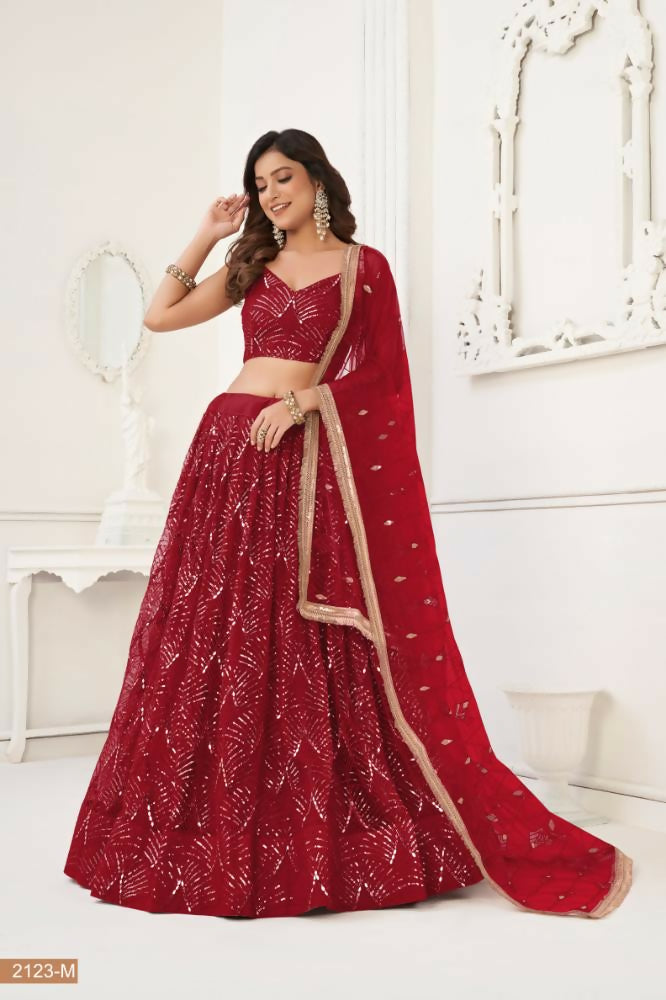 Maroon Butterfly Net Wedding Lehenga with Original Mirror Work