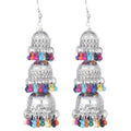 Sterling silver jhumki earrings with decorative multicolor beads