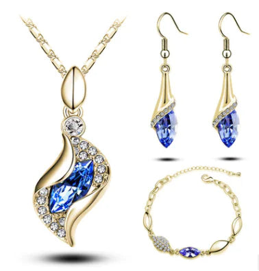 Crystal Earrings, Necklace, and Bracelet Three-Piece Set
