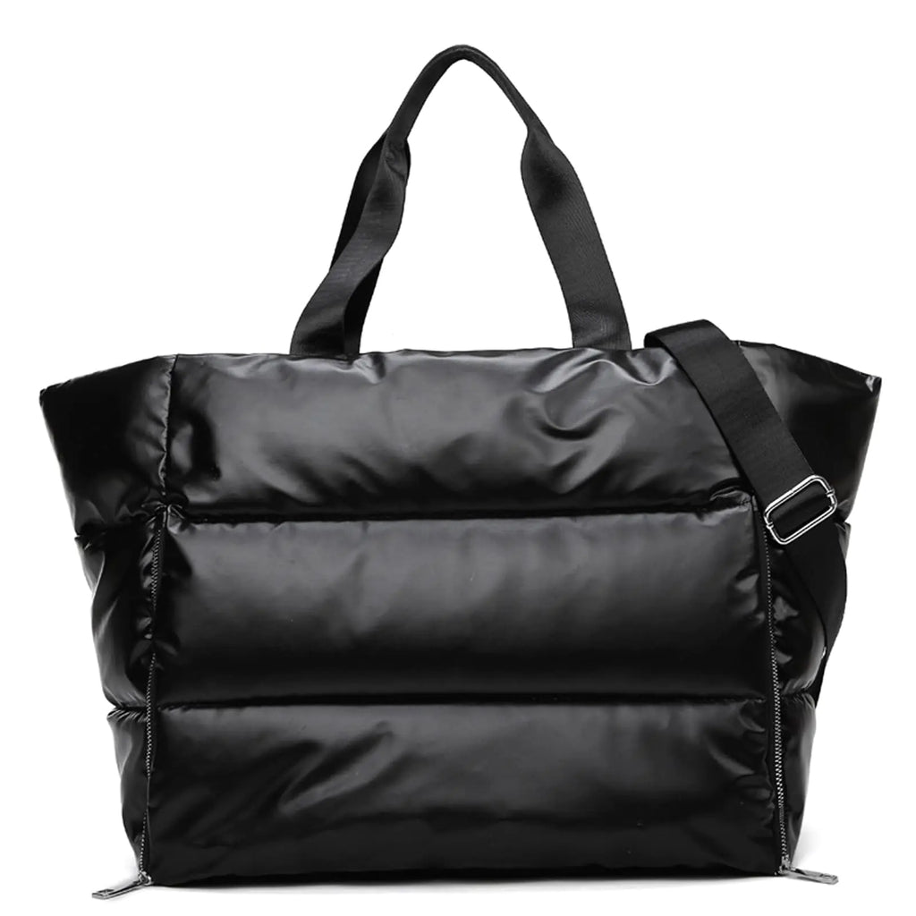 Barsine Puffer Tote Bag for Women Large Puffy Shoulder Handbag Lightweight Yoga Bag with Wet Pocket for Travel Gym Black