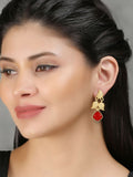 Elegant red stone drop earrings with matte gold finish, 5x2.5cm