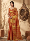 Rust colored tissue silk saree with natural metallic sheen