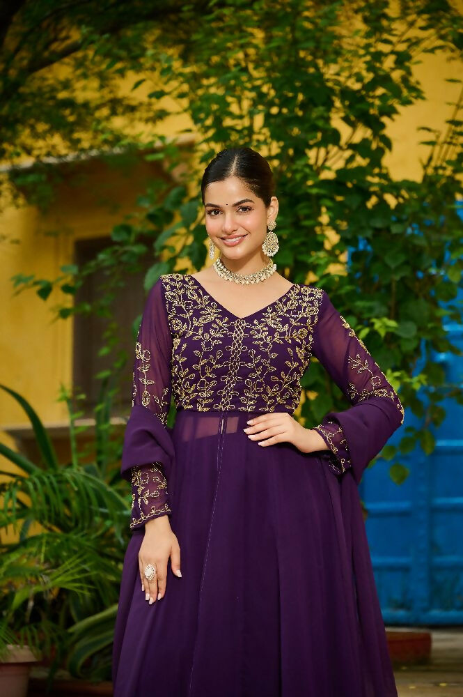 Purple Georgette Kurta Set with Sequins Embroidery Work