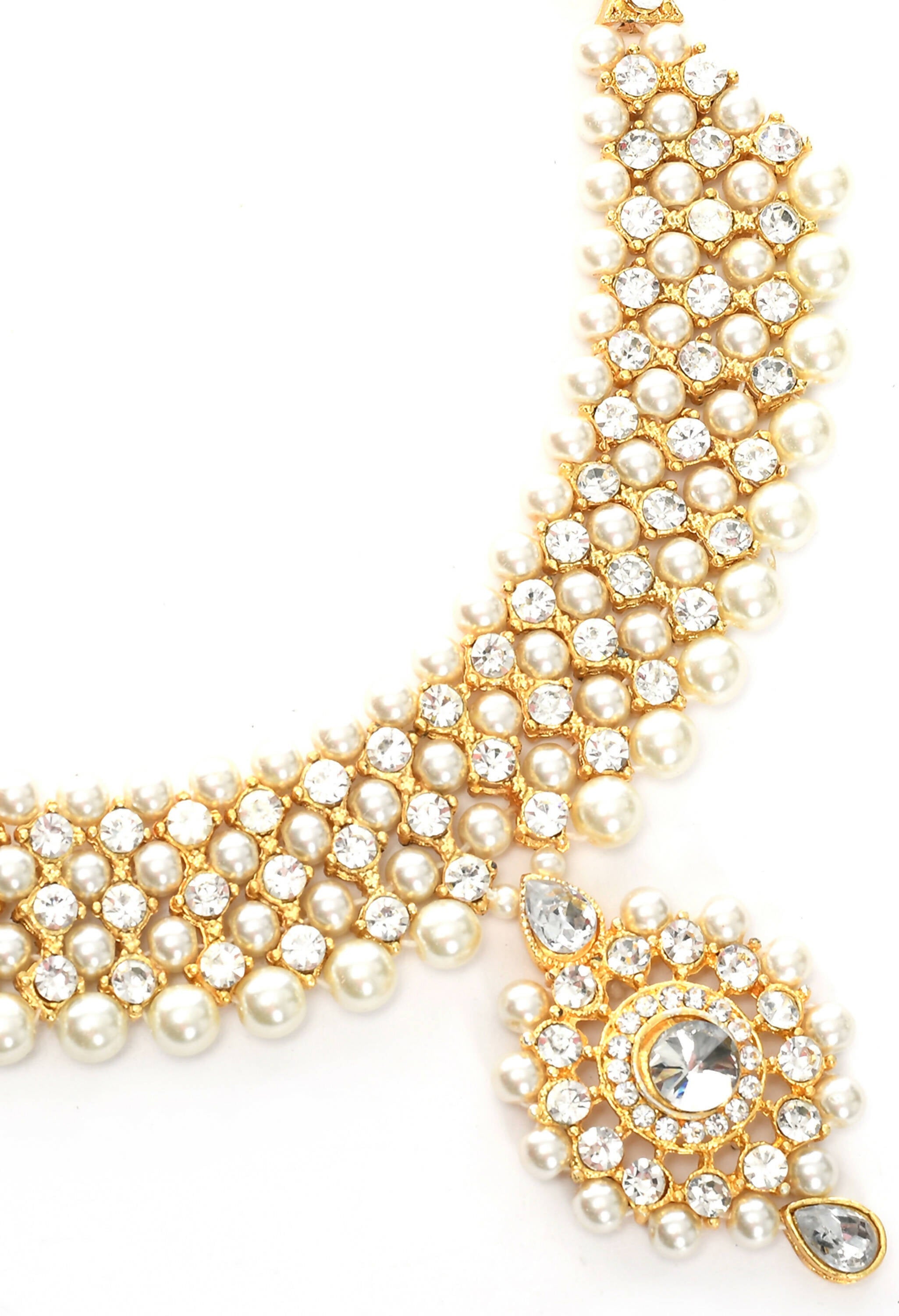 Gold-Polished Rani Haar Necklace Set with Off White Pearls & Kundan