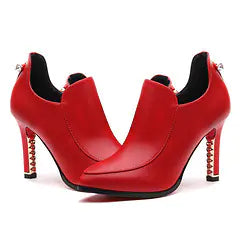 Women's Korean Style Pointed Toe Heels with Decorative Studded Heel - Image 3