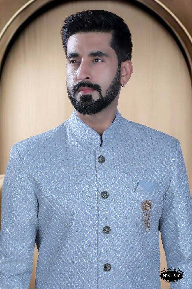 Boys Blue Silk Embroidered Kurta and Pyjama Set for Ethnic Events