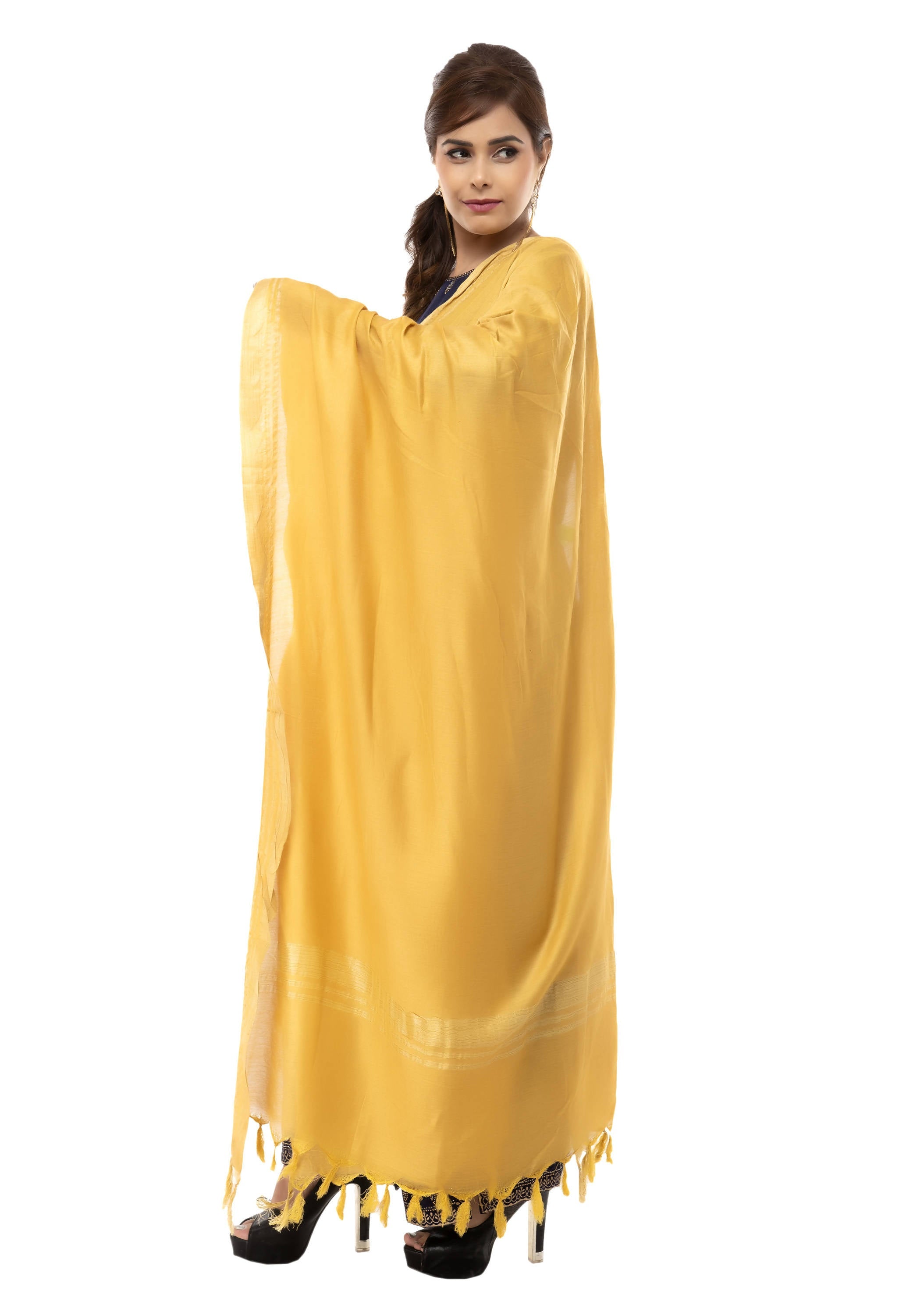 Solid Golden Slub Cotton Dupatta for Traditional Ethnic Outfits