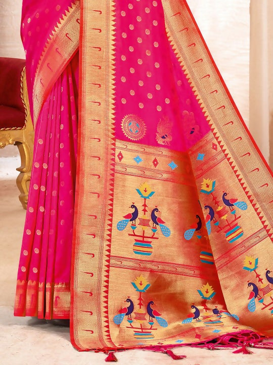 Magenta Paithani Silk Saree with Matching Blouse Piece