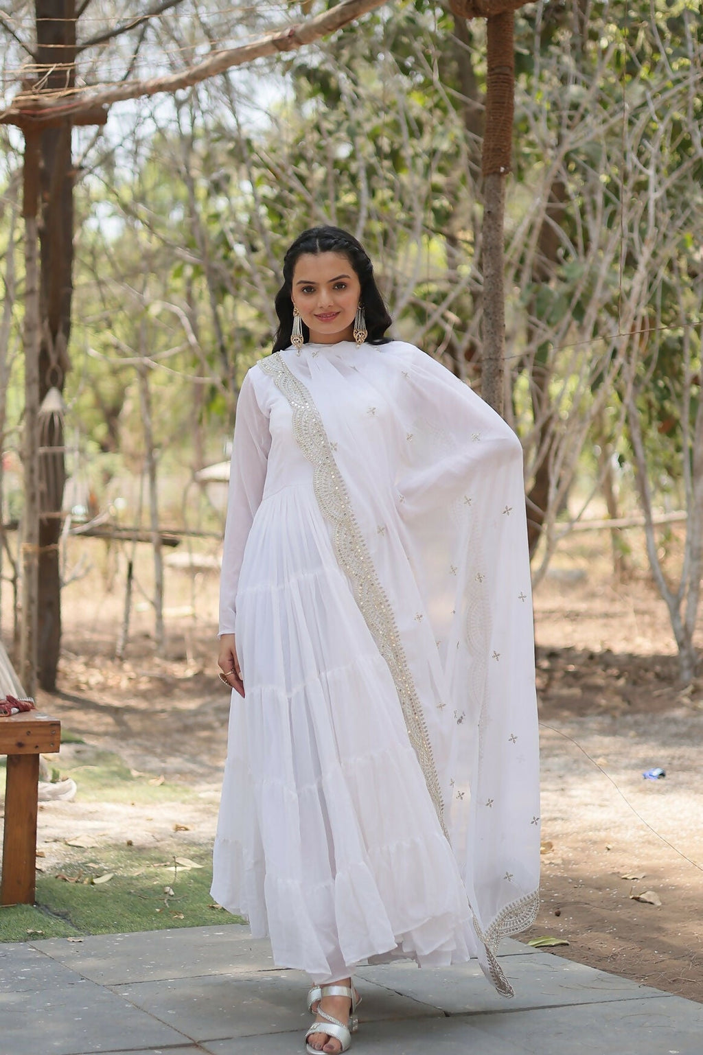 White Georgette Sequence Embroidery Kurta Set