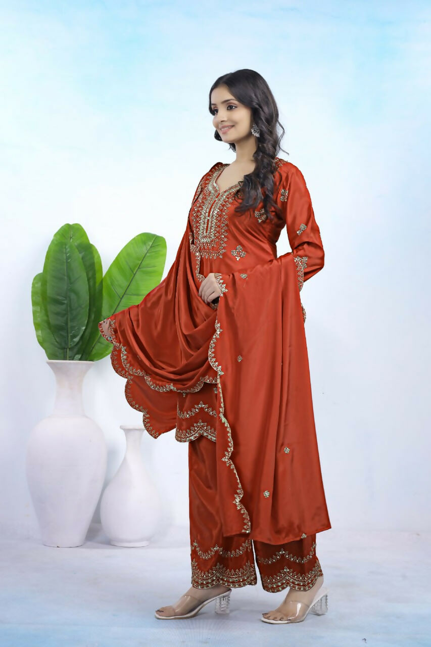 Maroon Crepe Embroidered Sharara Set - Elegant Ethnic Wear