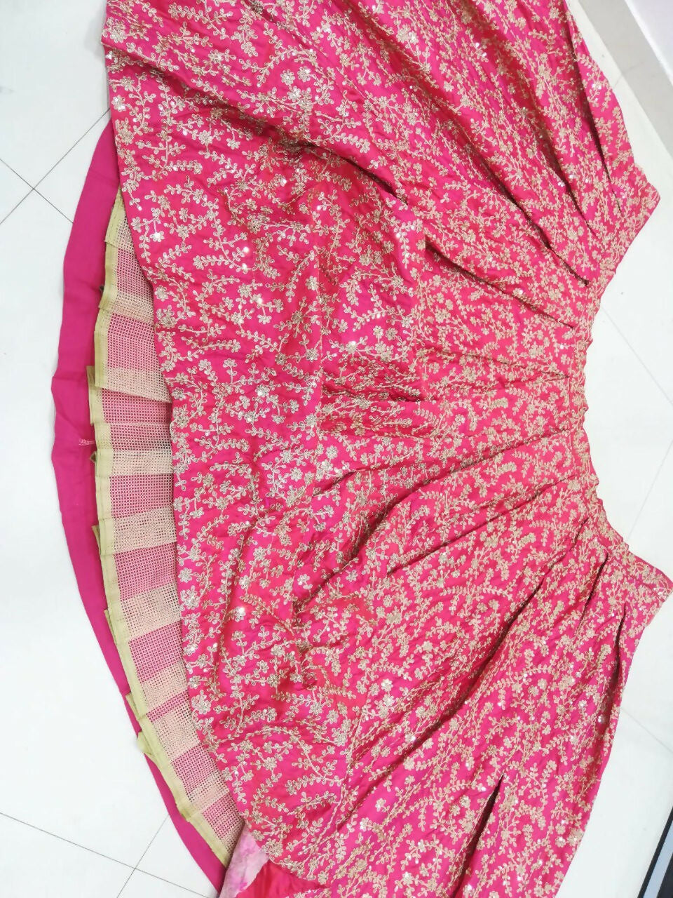 Rani Pink Silk Lehenga Choli with Sequins and Dori Embroidery