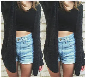 Women's Black Open Front Knit Cardigan Sweater Layering Piece - Image 2