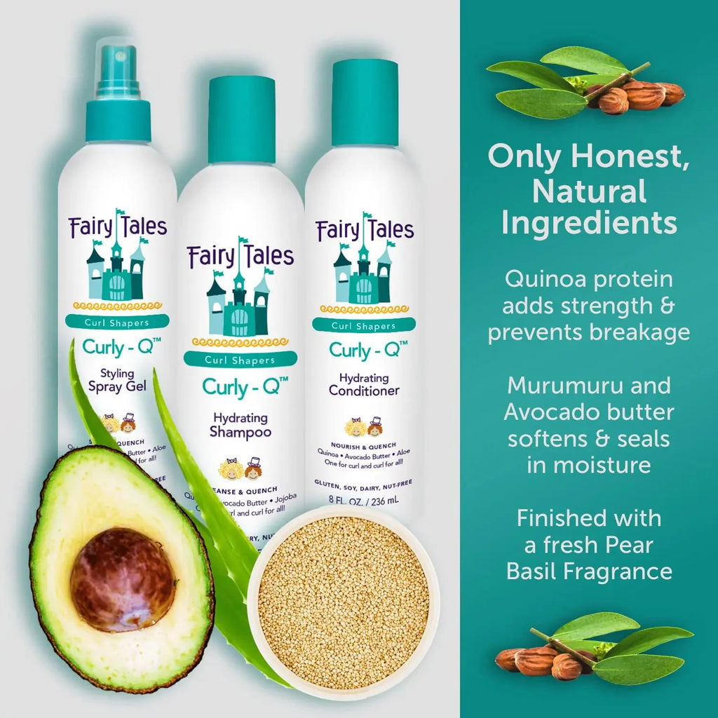 Fairy Tales Curly Q Shampoo & Conditioner Kit for Curly Hair - Hydrates, Detangles, Defines Curls, Tames Frizz -free from Phthalate , Paraben & Sulfate - 3 Travel Size Items 0.33 Fl Oz (Pack of 3) Shampoo + Conditioner + Spray