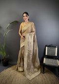 Mud Brown Handloom Banarasi Organza Silk Saree with detailed Khatali Butta work