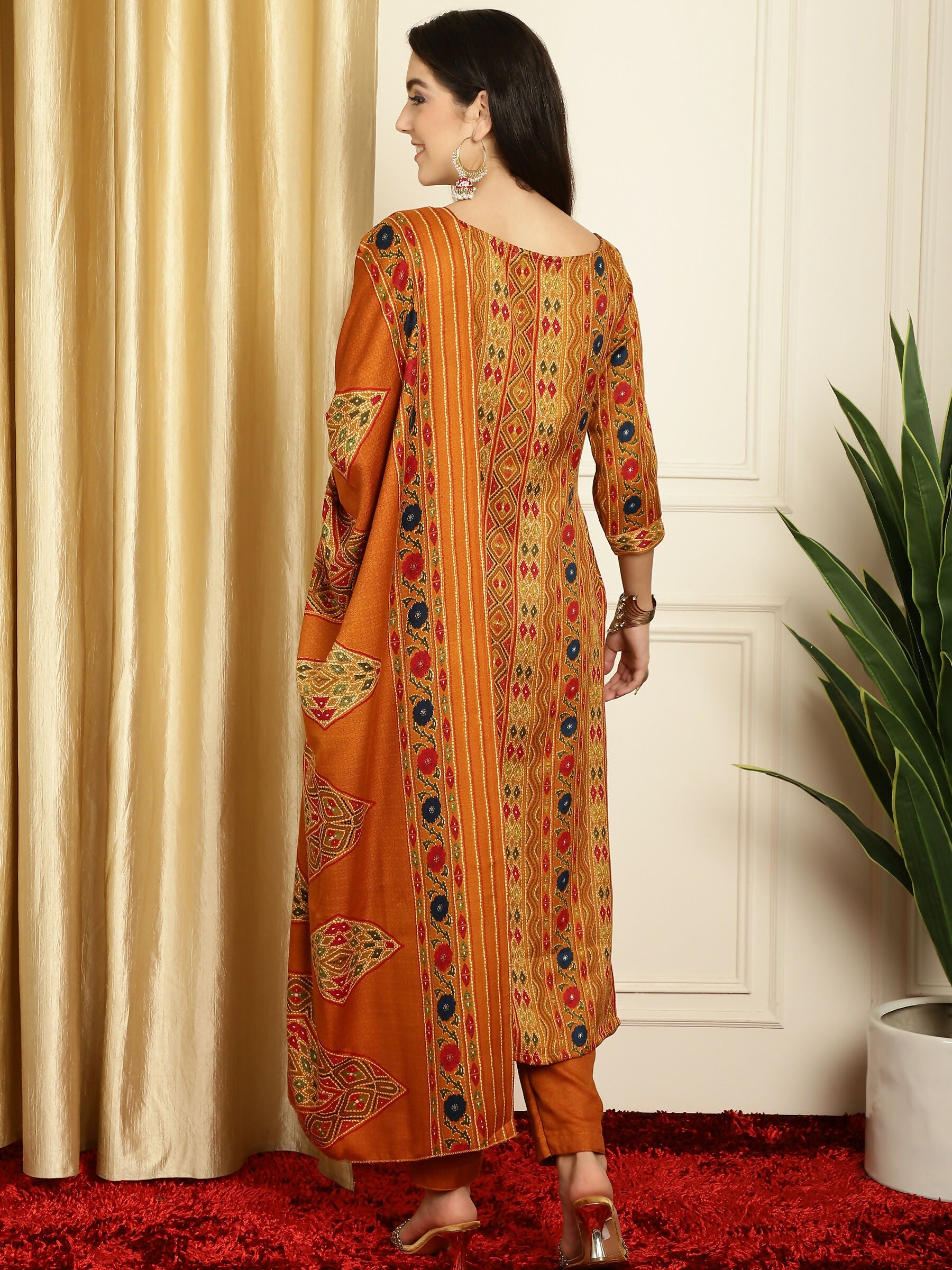 Women's Mustard Pashmina Floral Digital Printed Kurta Set