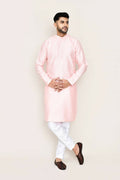 Pink jacquard silk kurta with matching straight-fit pants set