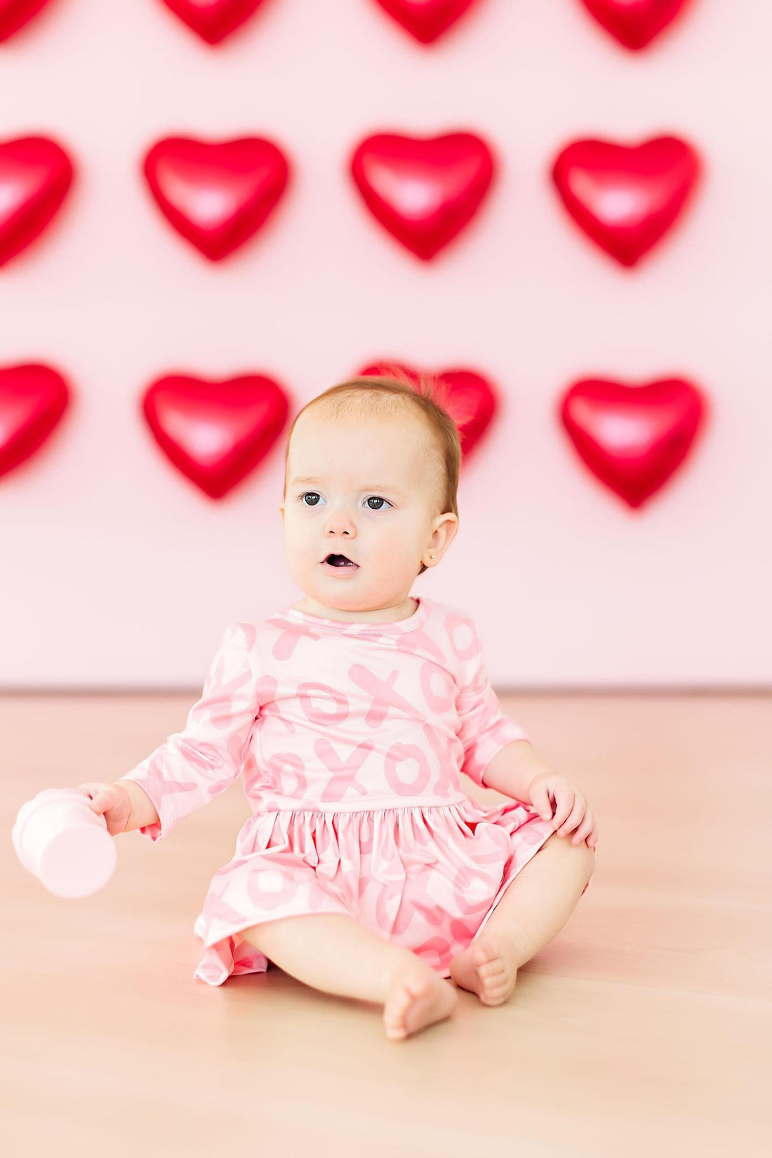 XOXO 3/4 Sleeve Twirl Bodysuit for Baby Girls in Pink