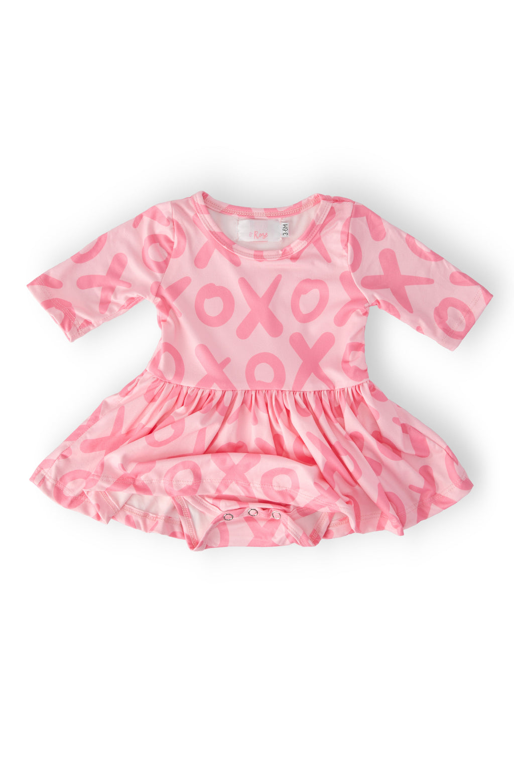 XOXO 3/4 Sleeve Twirl Bodysuit for Baby Girls in Pink