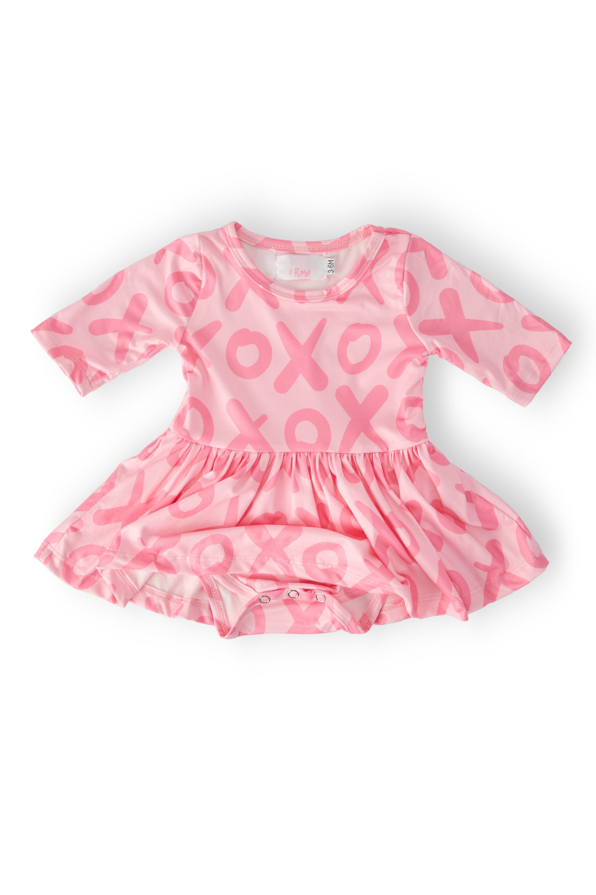 XOXO 3/4 Sleeve Twirl Bodysuit for Baby Girls in Pink