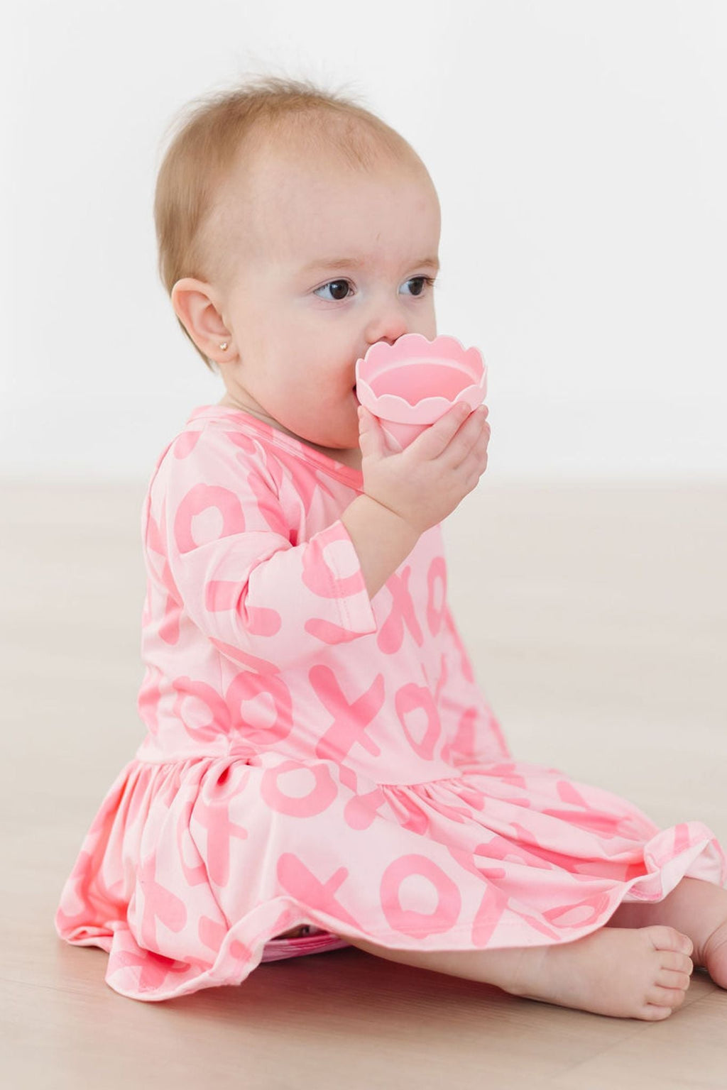 XOXO 3/4 Sleeve Twirl Bodysuit for Baby Girls in Pink