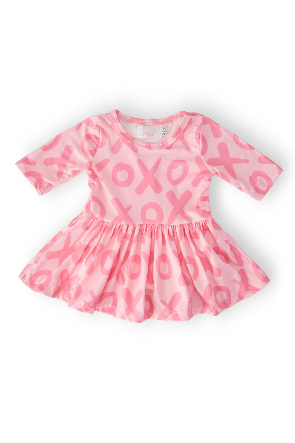 XOXO 3/4 Sleeve Twirl Bodysuit for Baby Girls in Pink