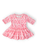 XOXO 3/4 Sleeve Twirl Bodysuit for Baby Girls in Pink